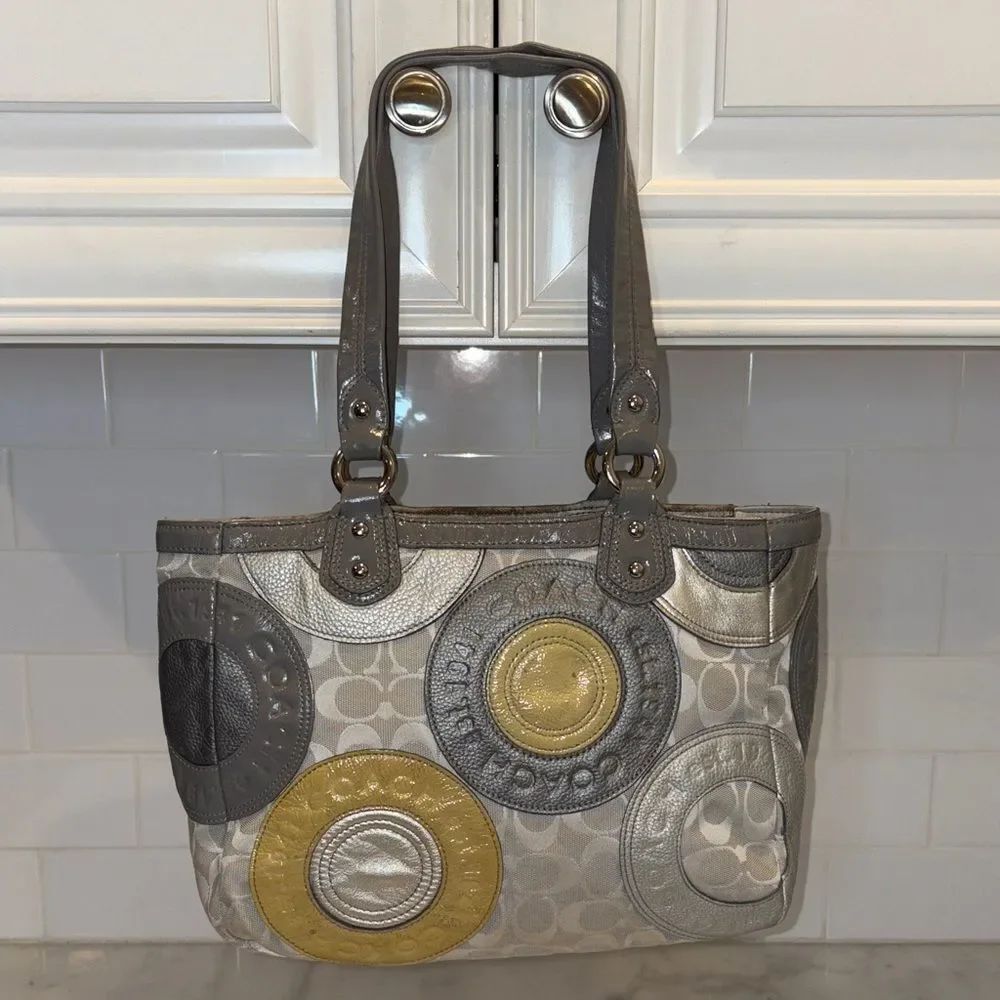 Coach Bag Purse Handbag Leather Galaxy Snap Head Metallic Patchwork Tote Bag